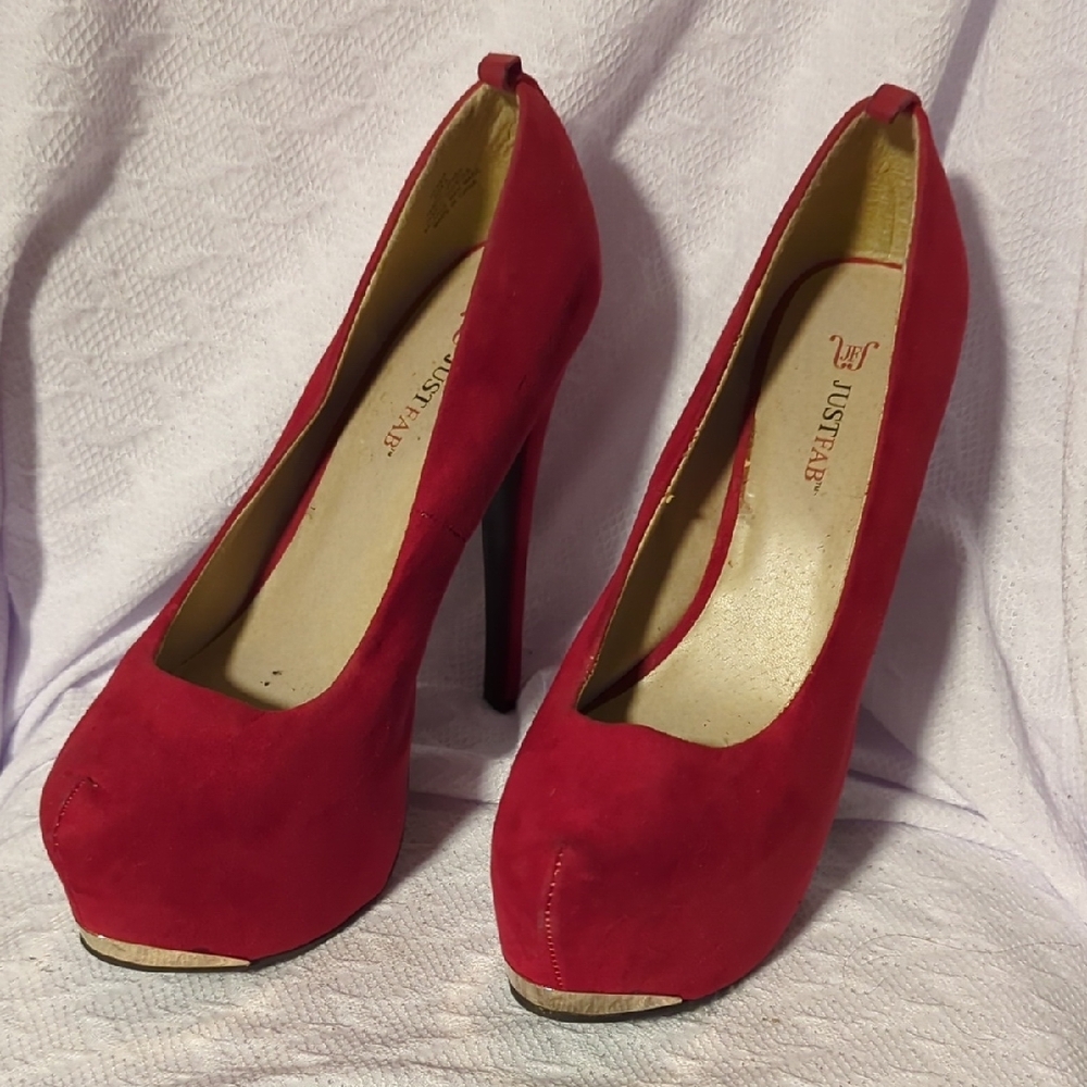 JustFab Red Suede Heels Classic Pumps
